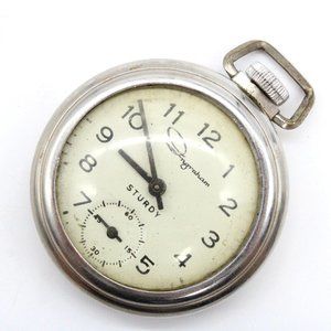 Vintage Ingraham Sturdy Pocket Watch Unisex Silver Tone Stainless Steel 80's